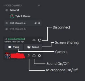 Shows Discord voice channel controls in English.