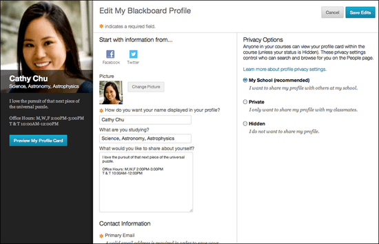 new Blackboard profile tool