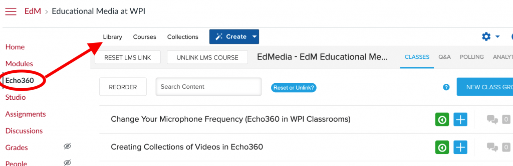 Accessing your Echo360 library.