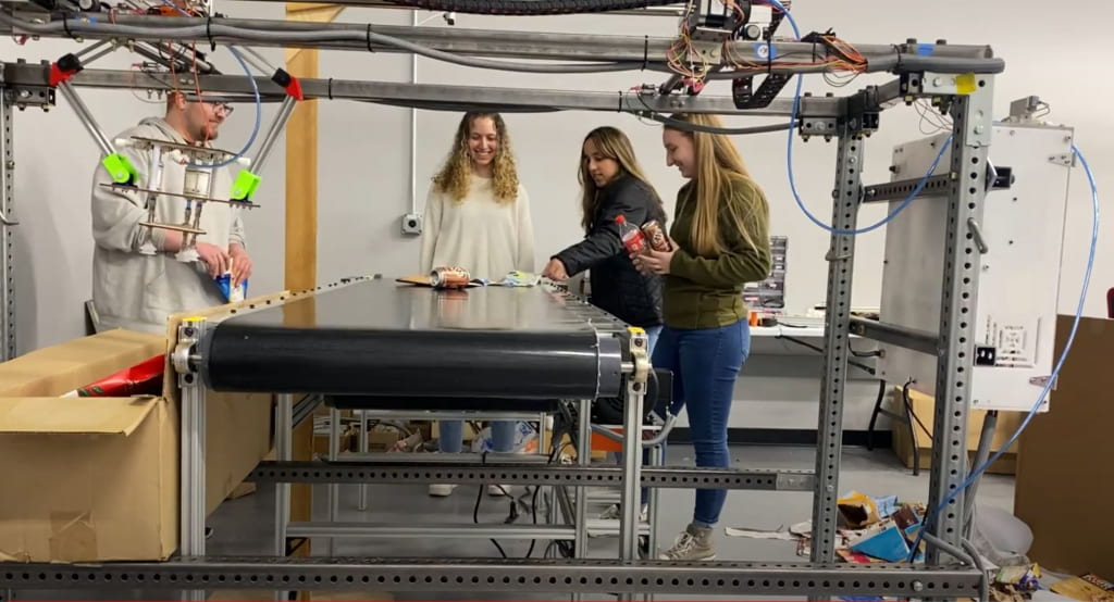 students testing robot