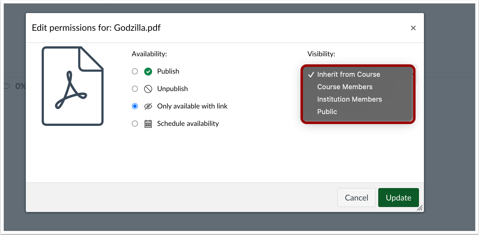 adjust file visibility in Canvas