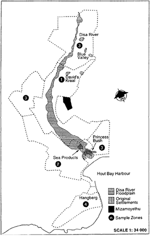 Figure 1: Map of Informal Settlements in Hout Bay (Oelofse & Dodson, 1997)