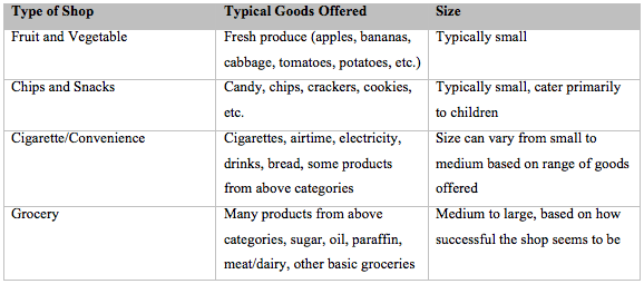 Criteria for determining the size of spaza shops
