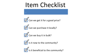 A checklist used by the item to determine what products to purchase for the kiosk