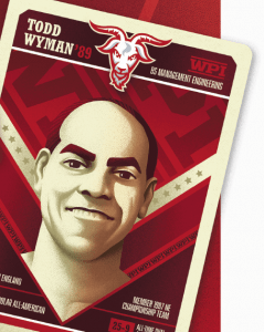in an illustration, Todd Wyman is depicted on a trading card