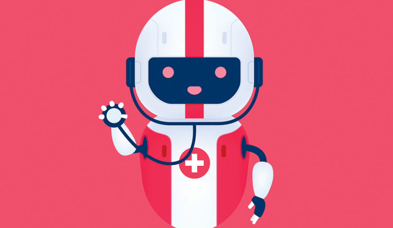 Illustration of a human-looking robot with a stethoscope