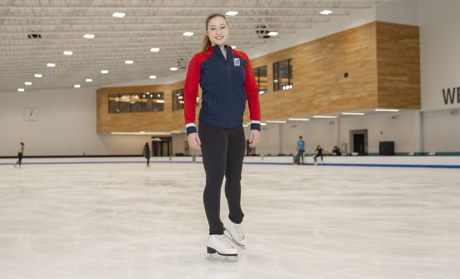 Tessa Lytle at Skating Club of Boston where she practices with her synchronized skating team