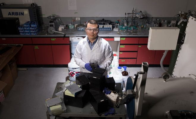 Yan Wang in his lab