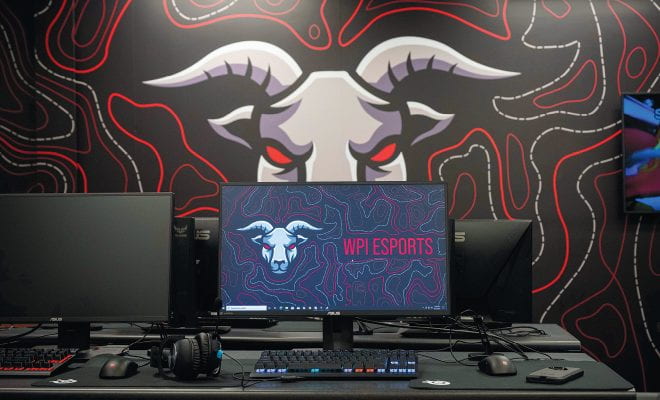Ort the esports goat mascot is painted on the wall of the South Village Student Center