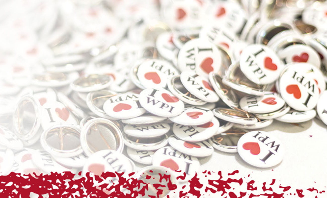 A bunch of I Heart WPI pins