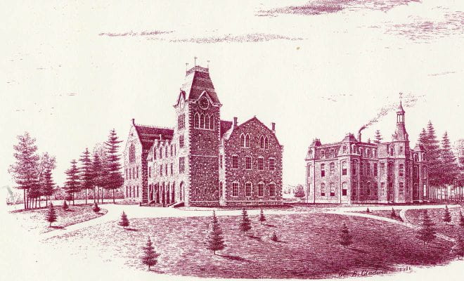 1876 drawing of campus by Professor George Gladwin