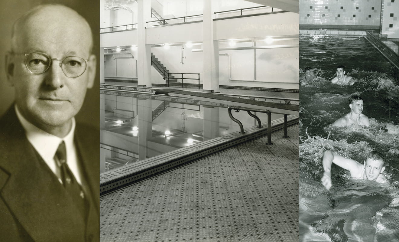 Henry Fuller, the Fuller Pool in 1923, and swimmers from the 1970s