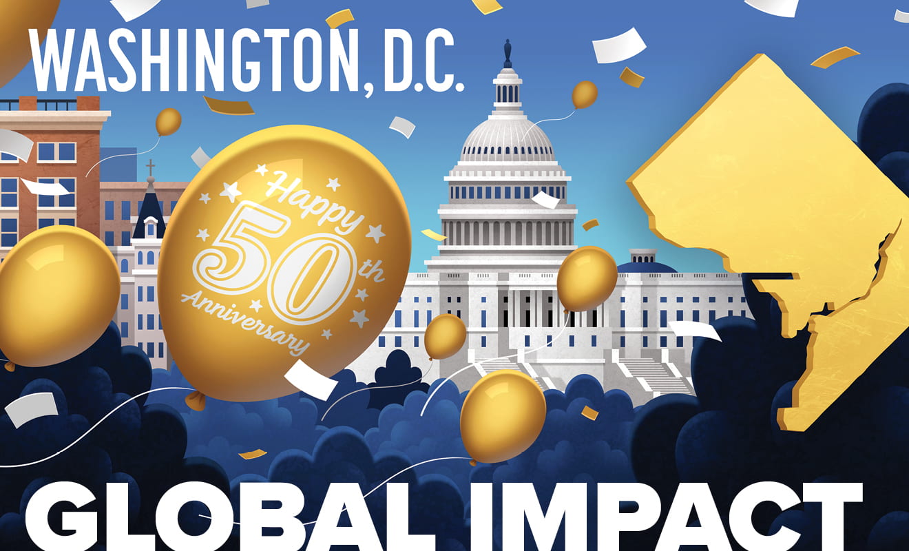 Illustration of the Washington, DC, Project Center's 50th anniversary